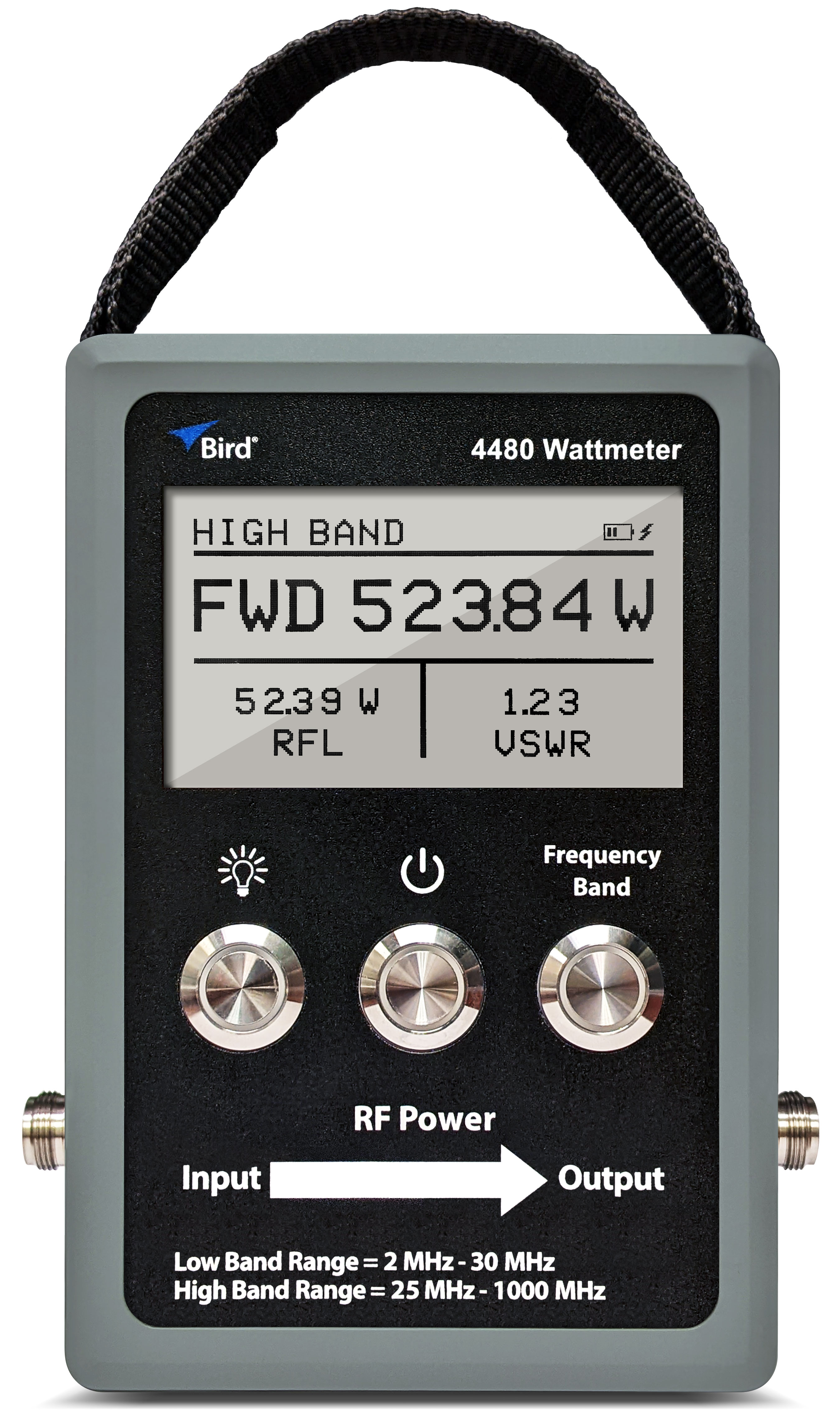 Bird model 4480 RF Power meter +/- 4%
2-30MHz, 10W to 10kW
25-1000MHz, 1W to 1kW