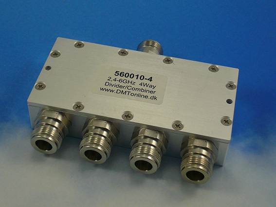 4-Way Power Divider, Combiner 2,4-6GHz
30Watt, N female, IP67  50ohm