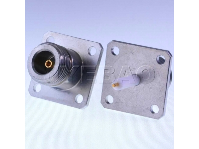 N jack SQ 25.4mm 4 hole flange with
round contact (Ø1.27mm;L=2.9mm)PTFE L=15
18Ghz VSWR1.25, Jyebao N864H7-0000