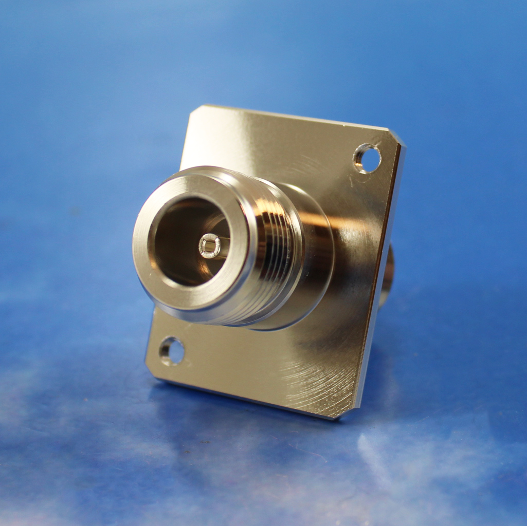 N female / female adaptor with Neutrik
Flange for Neutrik rack panels
with M3  thread in 2 holes