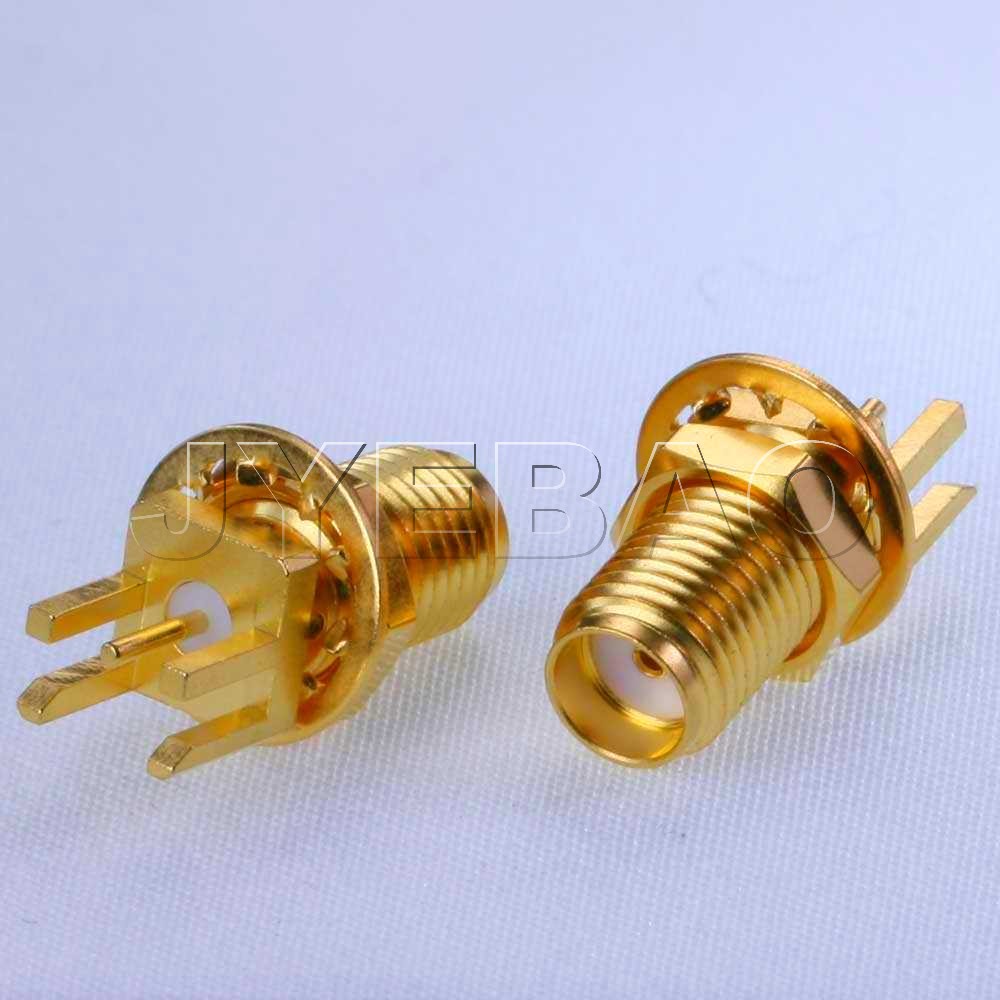 SMA female PCB mount for bulkhead end
end launch (T=1.73) with round contact
(Ø0.78); 18Ghz VSWR1.2