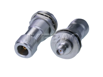 SMA female / N female bulkhead 50ohm
11GHz VSWR1.2   (IP67 mated)
Jyebao  AD-A8N8-BFC