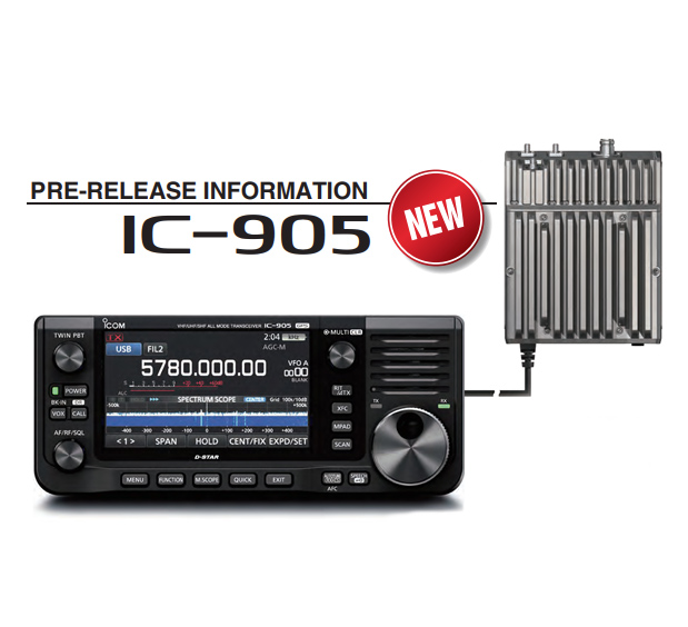 IC-905 ICOM VHF/UHF/SHF SDR TRANSCEIVER
The new IC-905 - all mode transceiver w/
144/430/1200/2400/5600 MHz
