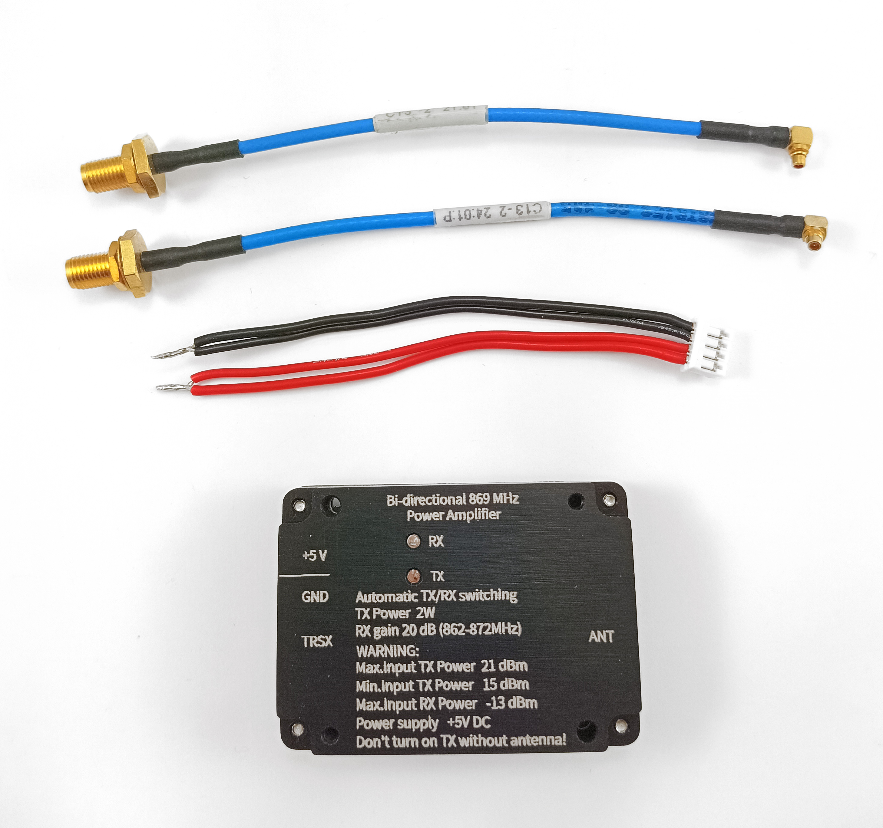 Bi-Directional PowerAmplifier for 869MHz
TX power max 33dBm
RX gain 20dB, 5V DC