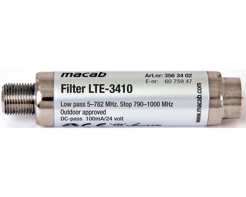 Filter LTE-3410, lowpass 5-782 MHz
stop 791-1000 MHz. DC