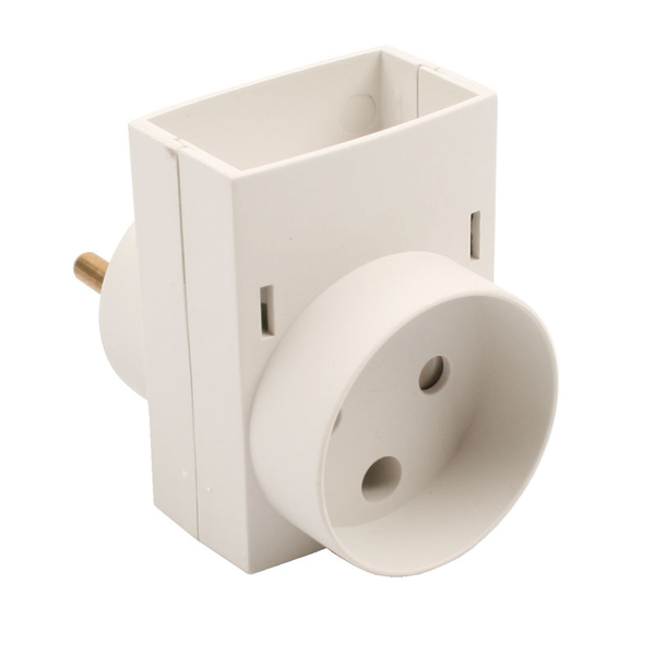 Dobbeltstik D3,1 flad+1 rundt udtag,hvid